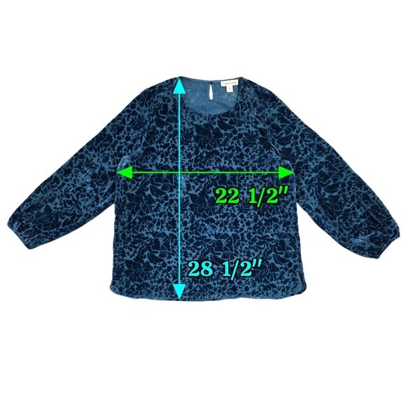 Coldwater Creek Blue Floral Burnout Velvet Sheer Blouse Whimsigoth - Picture 3 of 9